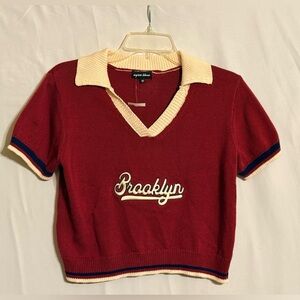 Aqua Blues “Brooklyn” Red Cropped Short Sleeve Sweater Size Medium